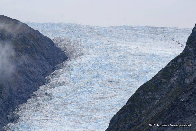 Funciona con 4 glaciares alpinos, que desciende de 2600m, Fox Glacier, Costa Occidental - Nueva-Zelanda