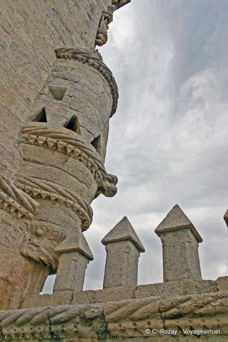 Detalle arquitectónico de la Torre de Belém, Lisboa - Portugal