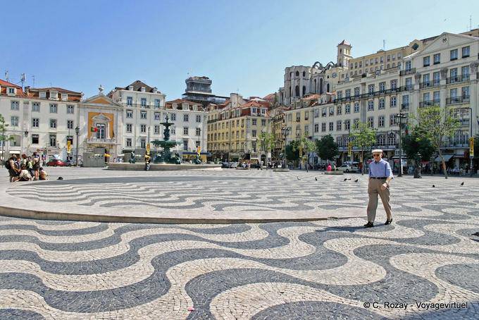 Los adoquines de las ondas cuadradas Dom Pedro IV, Rossio, Lisboa - Portugal