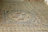 Escena de la caza con los jinetes, la ciudad romana de Conimbriga mosaicos, Portugal.