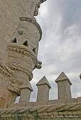 Detalle arquitectónico de la Torre de Belém, Lisboa, Portugal.