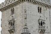 Close-up en la arquitectura de la torre de la prisión de Belém, Lisboa, Portugal.