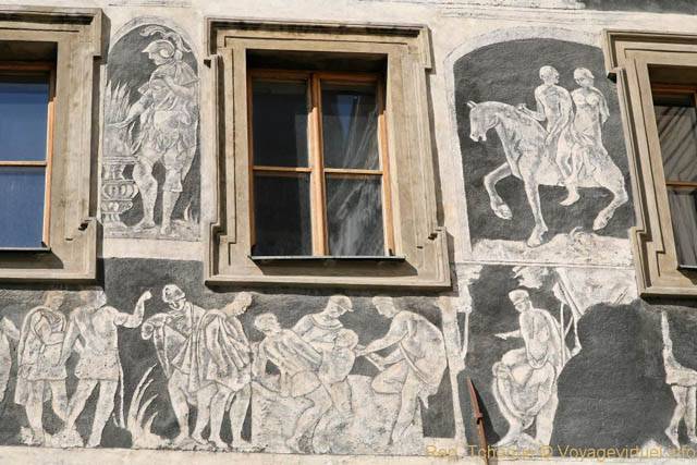 Vieille ville, scènes mythologiques, sgraffites de la Maison à la Minute (Dům U Minuty), Malé námestí - Praga, República Checa