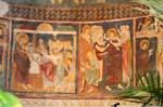 Basilica della Santissima Trinita di Saccargia, primer plano en una pintura del coro, Cerdena.
