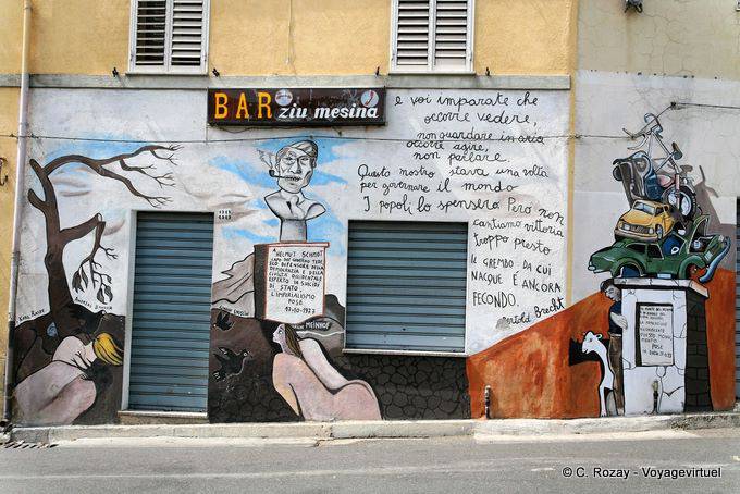 Orgosolo, mural en la fachada de Ziu Bar Mesina - Cerdena