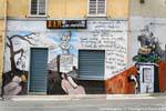 Orgosolo, mural en la fachada de Ziu Bar Mesina, Cerdena.