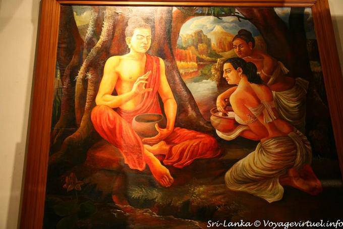 La pintura de una escena de la vida de Buda, Sri Dalada Maligawa, Kandy - Ceilan Sri Lanka