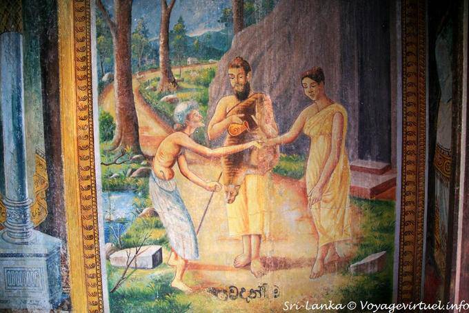 Fragmento de vida fresco de Gautama, el Templo Gadaladeniya, Diggala - Ceilan Sri Lanka