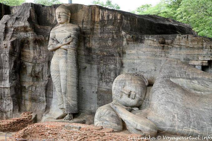 Gran Buda de la mentira y el Buda de pie, Gal Vihara, Polonnaruwa - Ceilan Sri Lanka