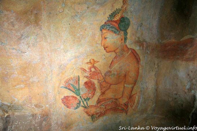 Perfil Demoiselle con un ramo de flores, Sigiriya - Ceilan Sri Lanka