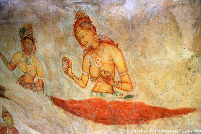 Tabla con apsaras o mujeres de la nobleza, Sigiriya Maidens - Ceilan Sri Lanka