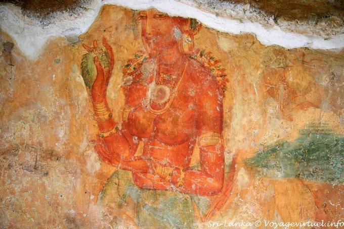 A veintiún pinturas rupestres en la cueva, Señoras de Sigiriya - Ceilan Sri Lanka