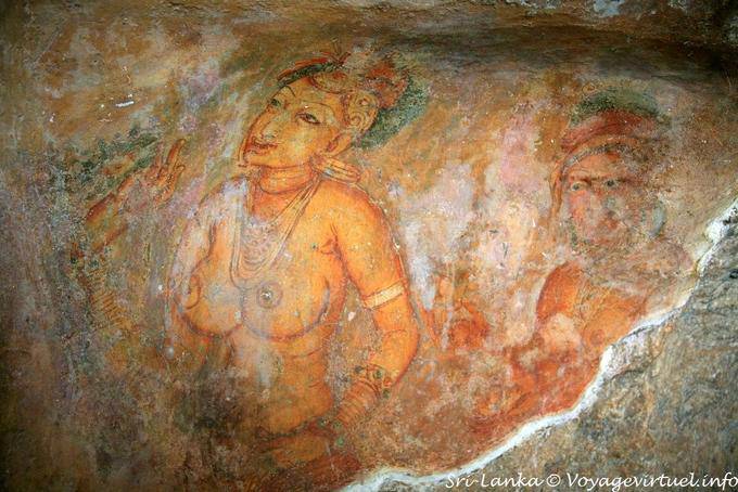 Fragmento de la galería de roca pintada, donde las damas de Sigiriya - Ceilan Sri Lanka