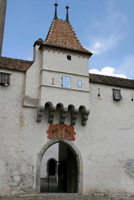 Introduzca castillo medieval, águila - Suiza