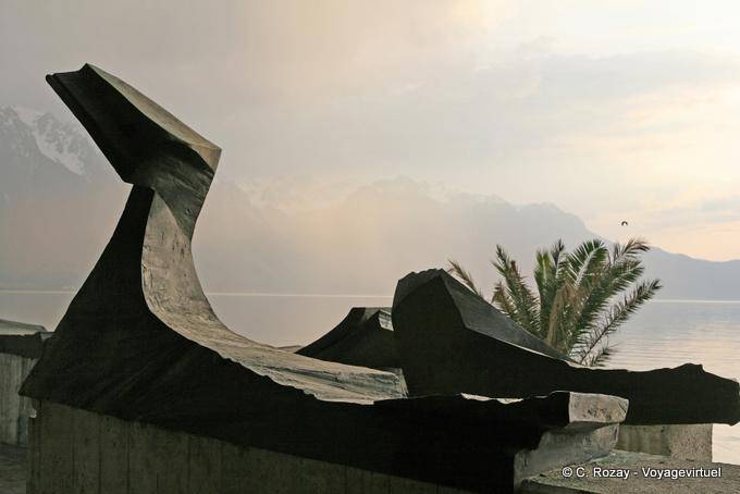 Escultura de la pared, MG Jaquier, cubierto Mercado Montreux - Suiza