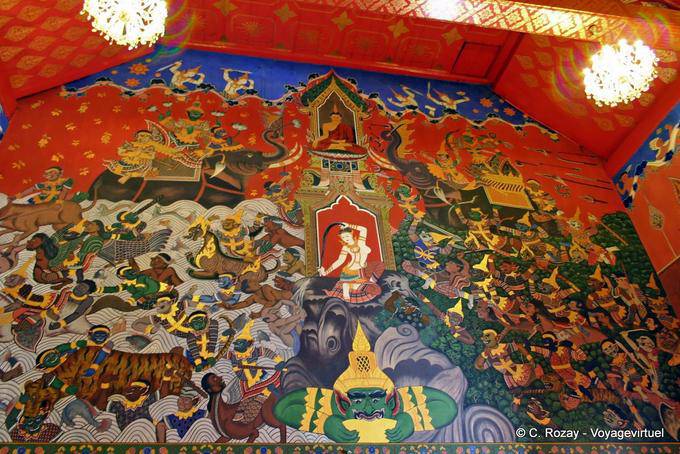 Muro decoración tailandesa Wat Choeng Phanan, Ayutthaya - Tailandia