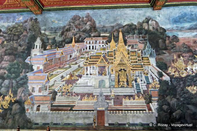 Pintura del Palacio, el Wat Phra Kaew, Bangkok - Tailandia