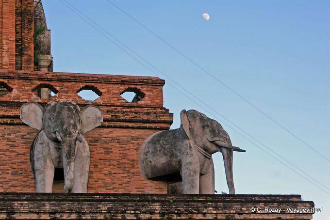 Los elefantes y la luna, Wat Chedi Luang, Chiang Mai - Tailandia