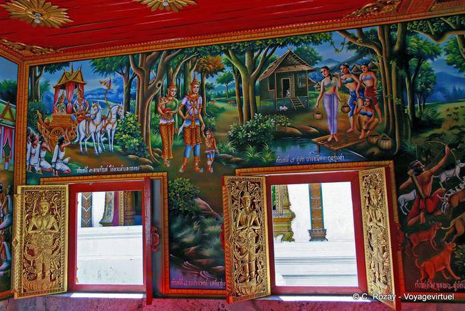 Windows y pintura interior adornado, Wat Phra Singh, de Chiang Mai - Tailandia