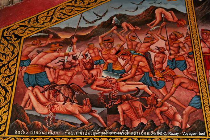 Escena del infierno (pintura), Wat Phra Singh, de Chiang Mai - Tailandia