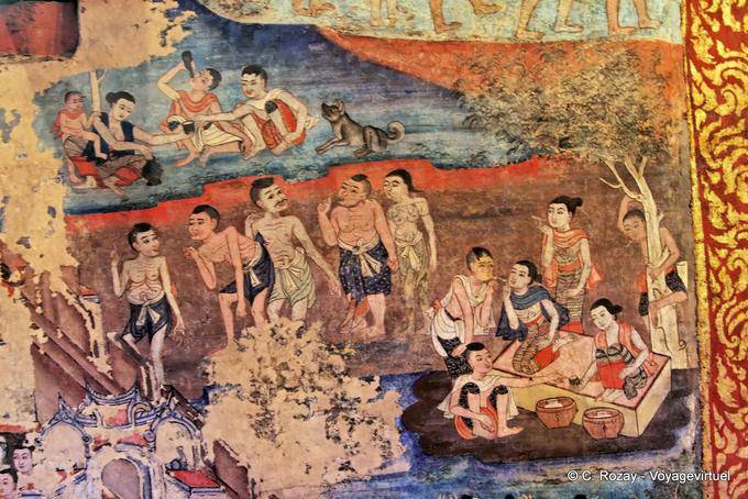 Escena de la vida cotidiana (fragmento), Wat Phra Singh, de Chiang Mai - Tailandia