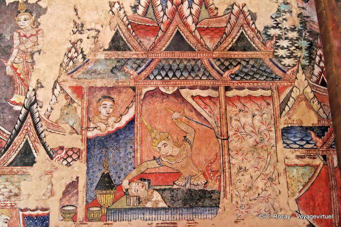 Murales en el interior Wihan Lai Kham, Wat Phra Singh, de Chiang Mai - Tailandia