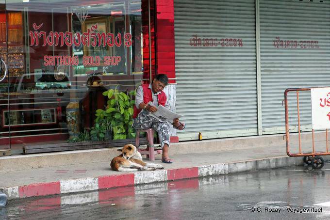 Leyendo el periódico, la ciudad de Phuket gitana - Tailandia
