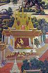 La vida real de la etapa, mural, Wat Phra Si Rattana Mahathat, Phitsanulok, Tailandia.