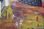 Pinturas en Wat Yai, Wat Phra Sri Rattana Mahathat, Phitsanulok, Tailandia.
