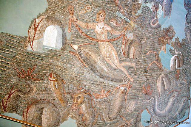 La diosa del mar y peces mosaico, Museo del Bardo - Túnez