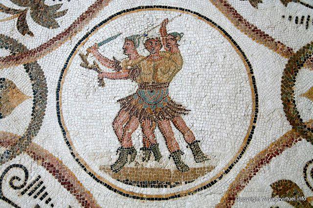 Danza de guerra, fragmento de mosaico Museo del Bardo - Túnez