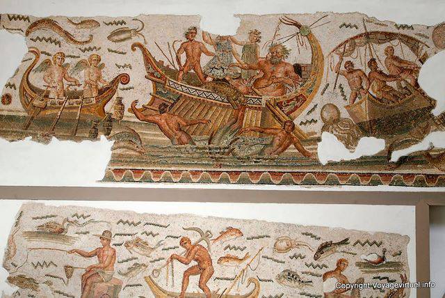 Odiseo viaja, mosaicos murales, el Museo Nacional del Bardo - Túnez