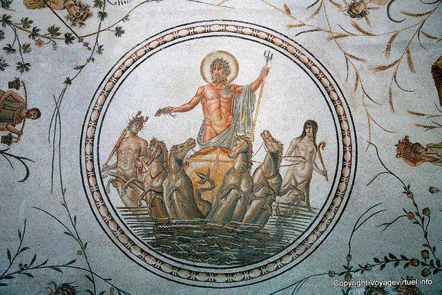 Triunfo de Neptuno, mosaicos, sala de Dougga, Museo del Bardo - Túnez