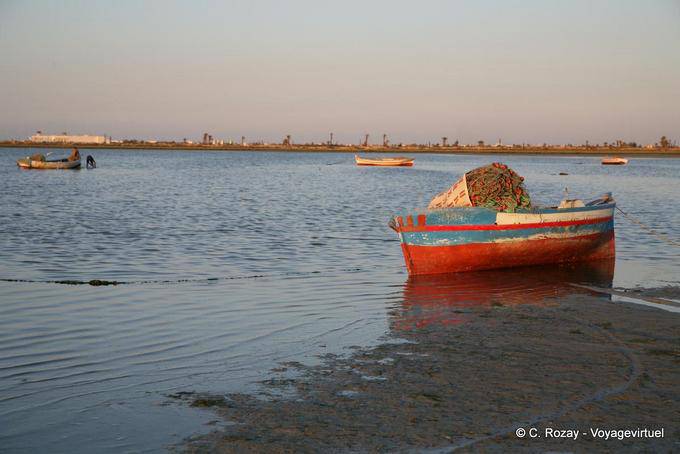 Djerba, la luz y la marea baja barco - Túnez